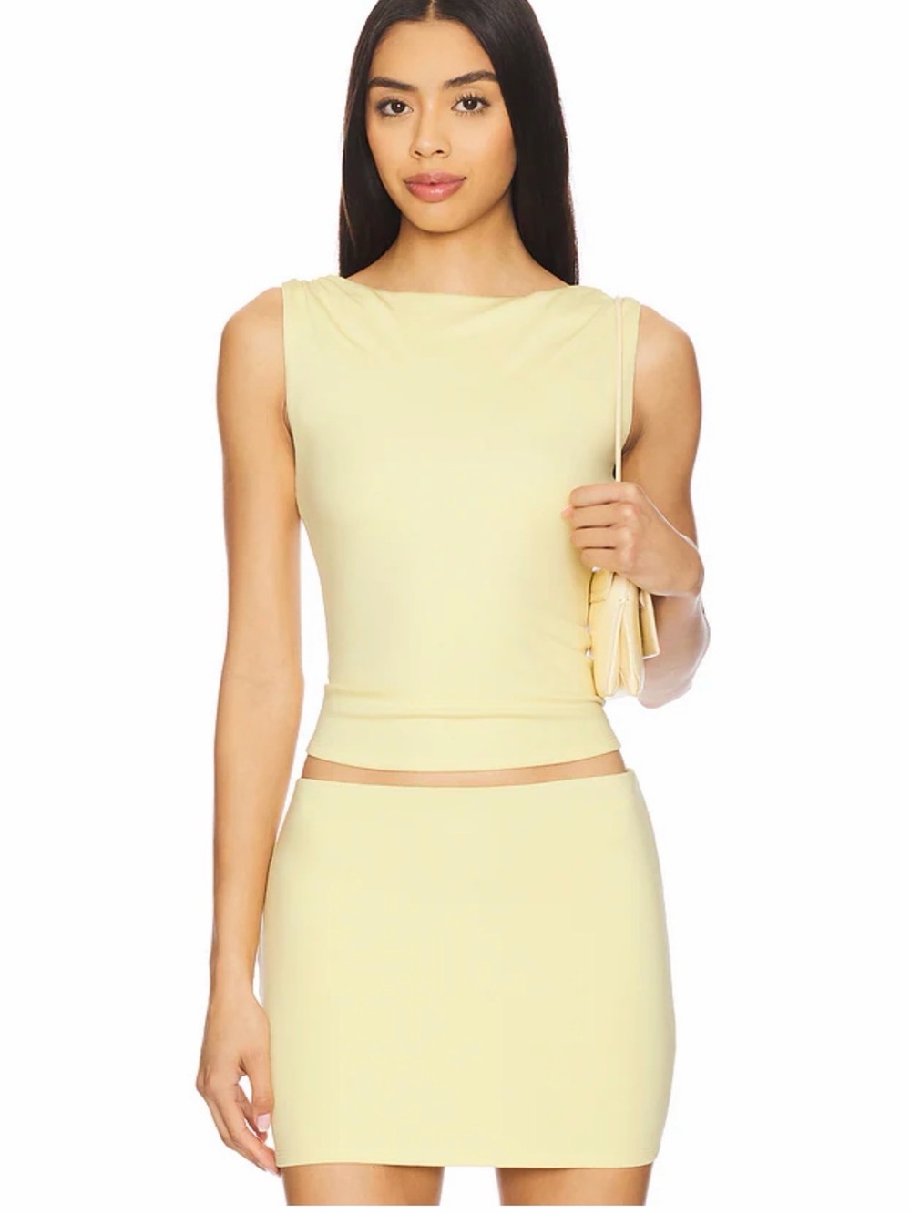 Revolve Lovers and Friends set Lainey Top in Light Yellow & Morgan Mini Skirt